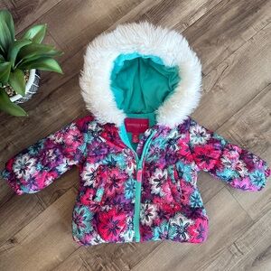 London fog pink floral toddler puffer coat with hood size 12M